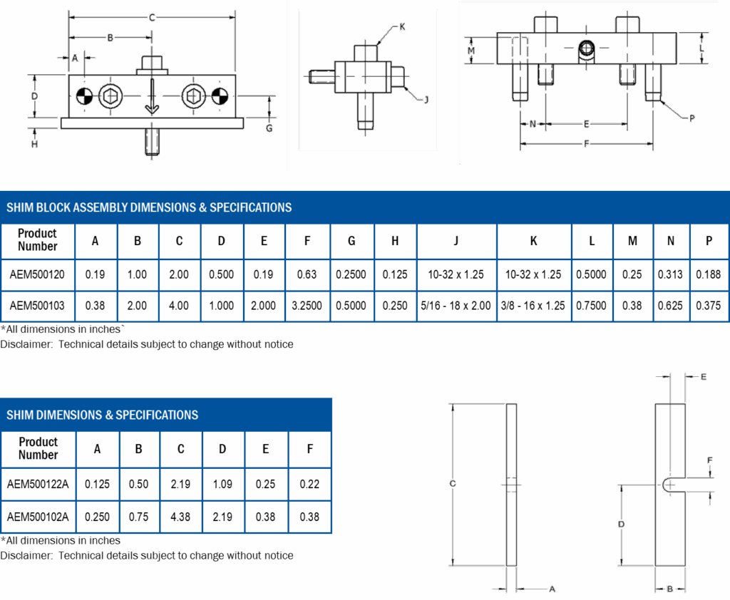 Aladco Accu-Locator Shim Block Assembly & Shim Dimensions